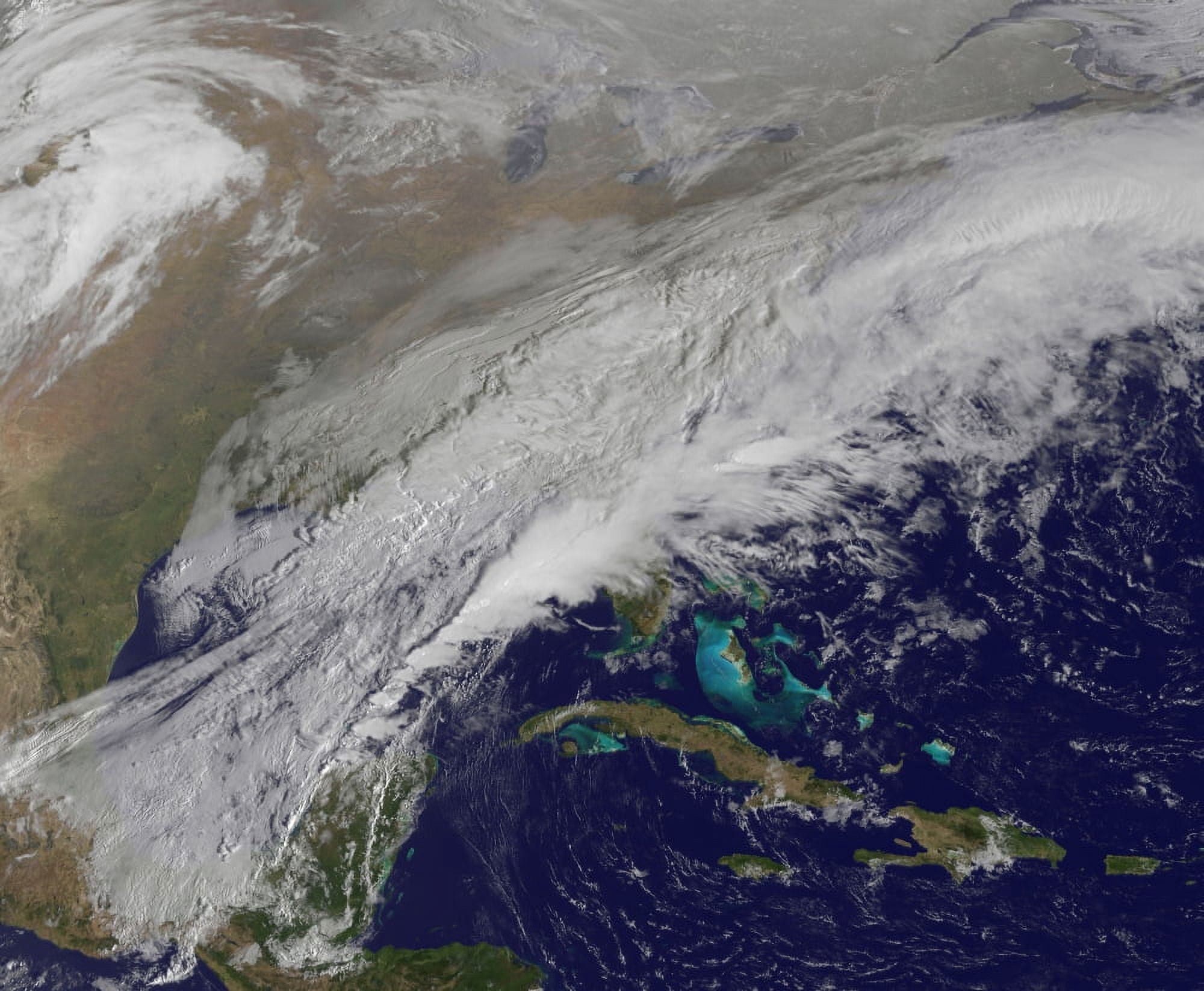 Satellite view of a winter snowstorm across the Mid-Atlantic United States Canvas Art - Stocktrek Images (31 x 26)