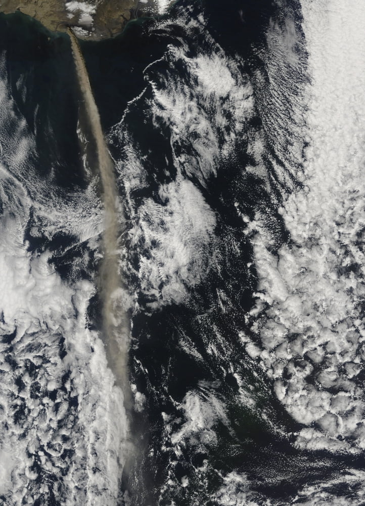 Satellite view of an ash plume from Eyjafjallajokull Volcano Iceland Canvas Art - Stocktrek Images (24 x 34)