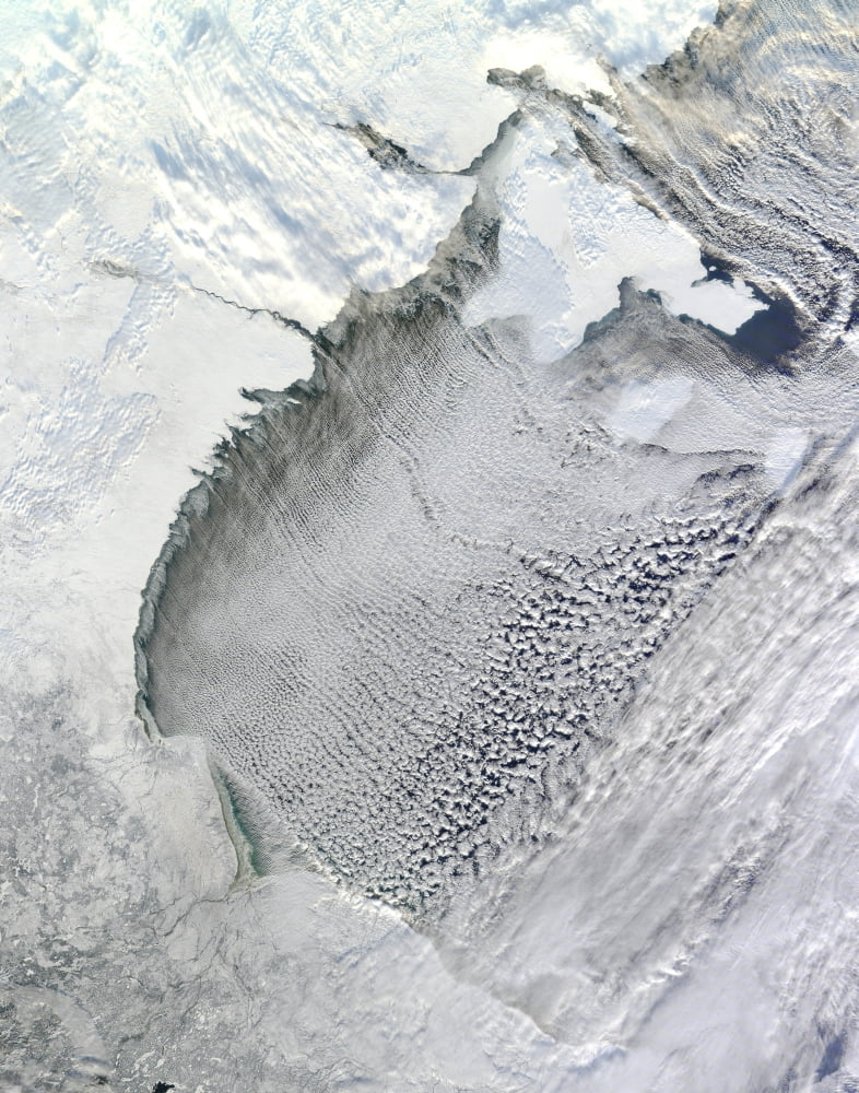 Satellite view of cloud streets over Hudson Bay Canada Canvas Art - Stocktrek Images (26 x 32)