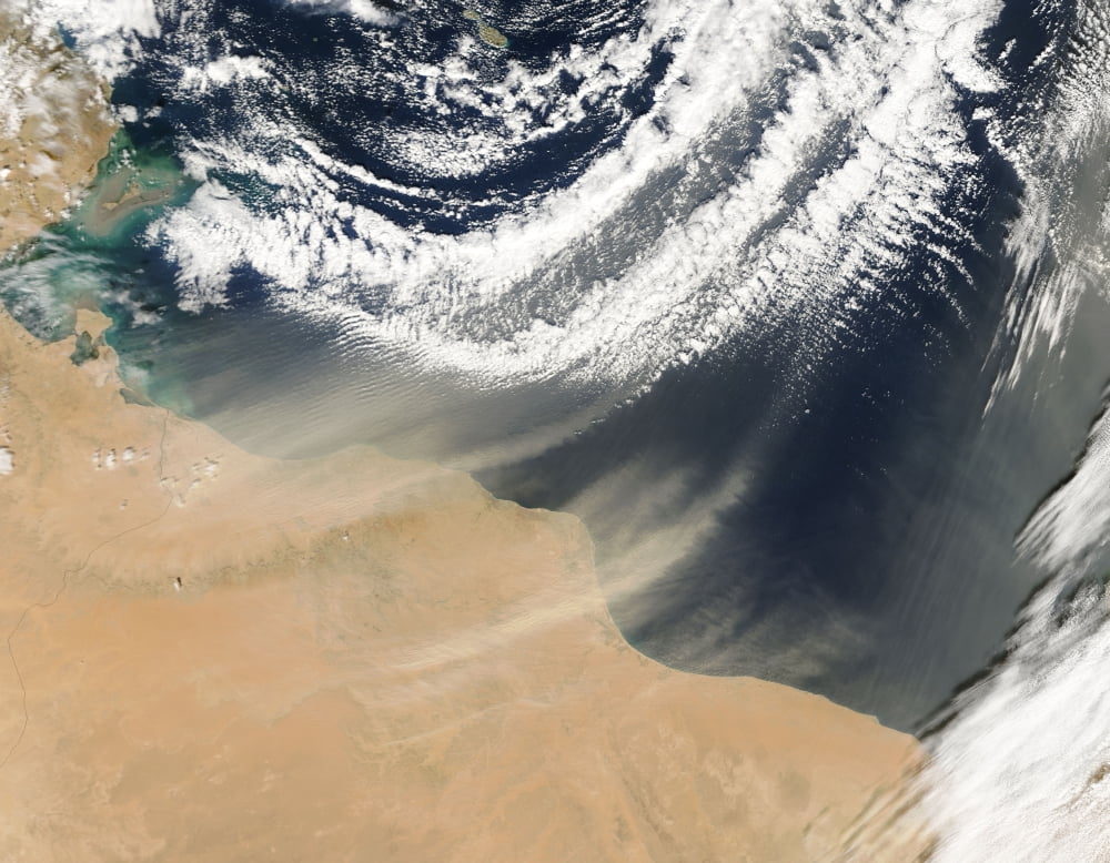 Satellite view of dust plumes off Libya Canvas Art - Stocktrek Images (32 x 25)