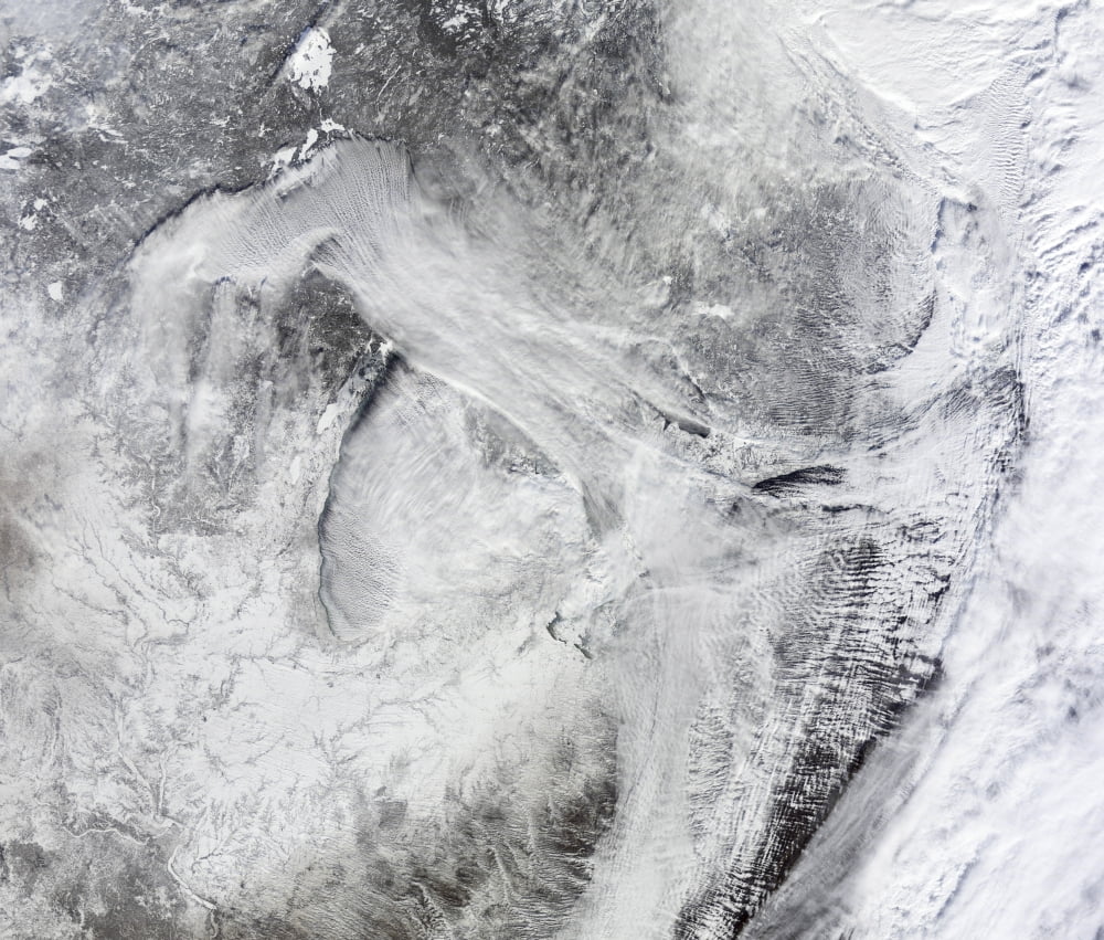 Satellite view of fog forming over the Great Lakes Canvas Art - Stocktrek Images (31 x 26)