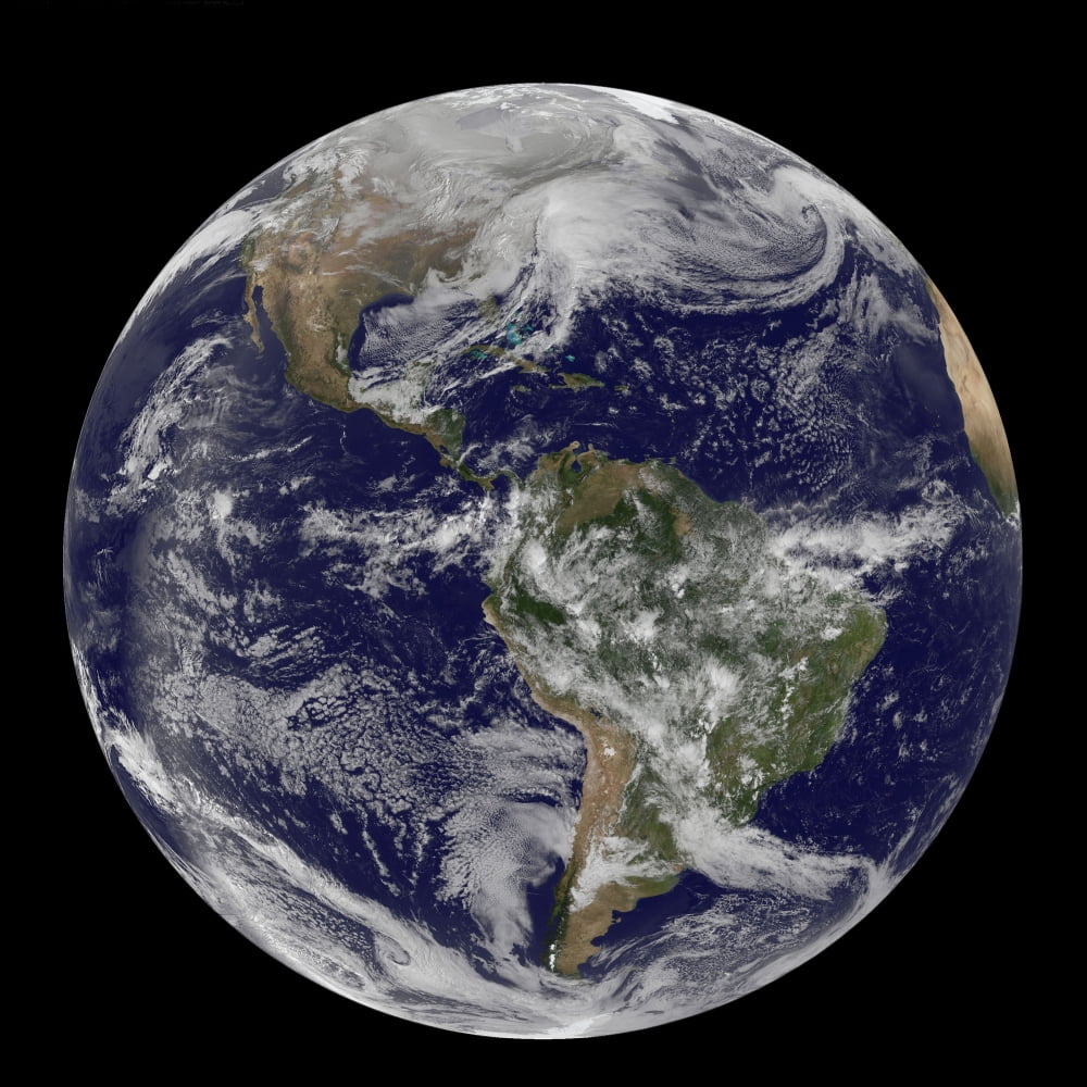 Satellite view of full Earth showing a powerful winter storm Canvas Art - Stocktrek Images (28 x 28)