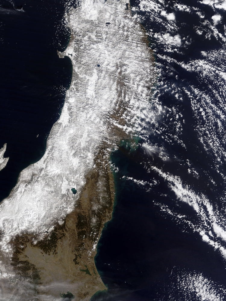 Satellite view of northeast Japan Canvas Art - Stocktrek Images (25 x 33)