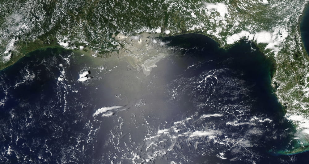 Satellite view of oil leaking from the damaged Deepwater Horizon well in the Gulf of Mexico Canvas Art - Stocktrek Images (38 x 21)