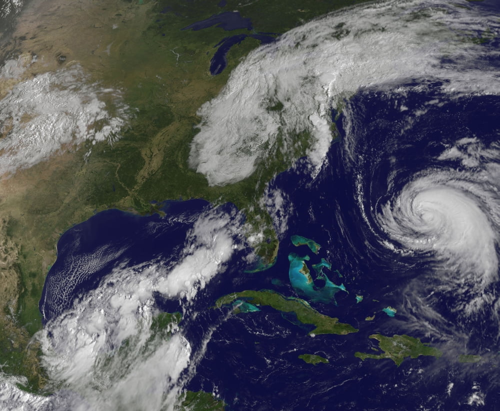 Satellite view of several weather systems in the eastern United States Canvas Art - Stocktrek Images (31 x 26)