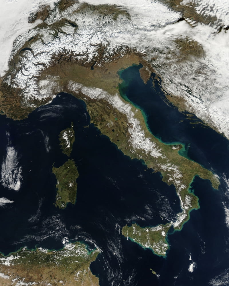 Satellite view of snow in Italy Canvas Art - Stocktrek Images (26 x 32)