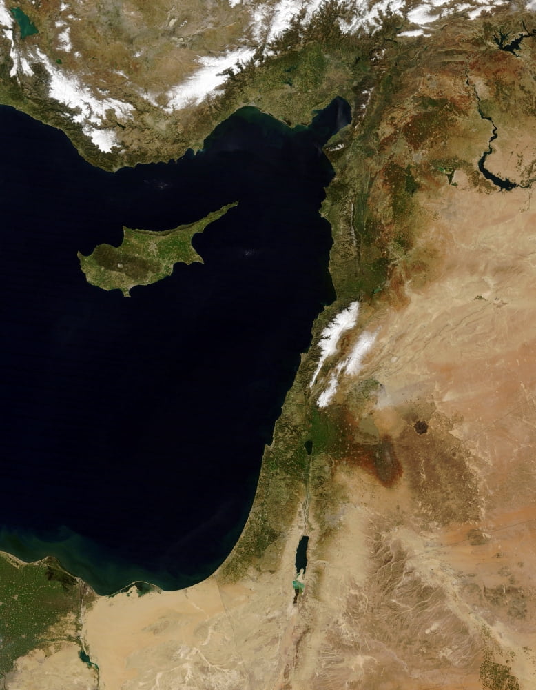 Satellite view of snow in Lebanon Canvas Art - Stocktrek Images (25 x 32)