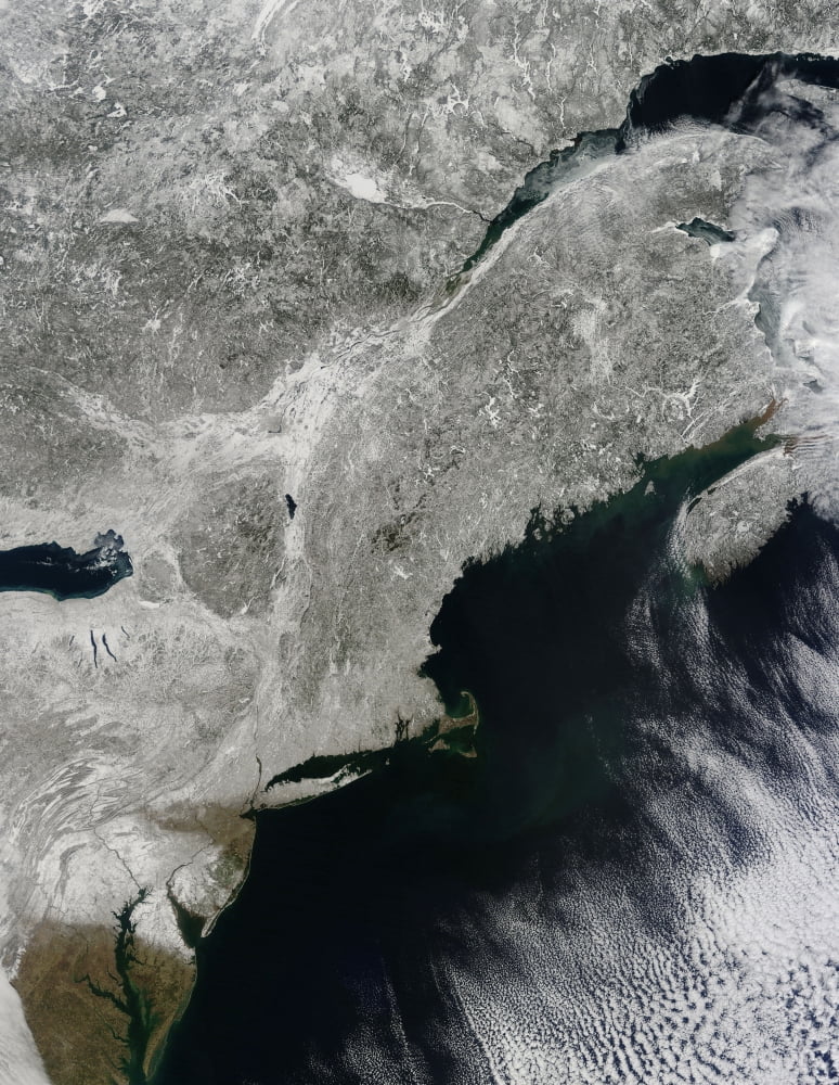 Satellite view of snow in the northeastern United States Canvas Art - Stocktrek Images (25 x 32)