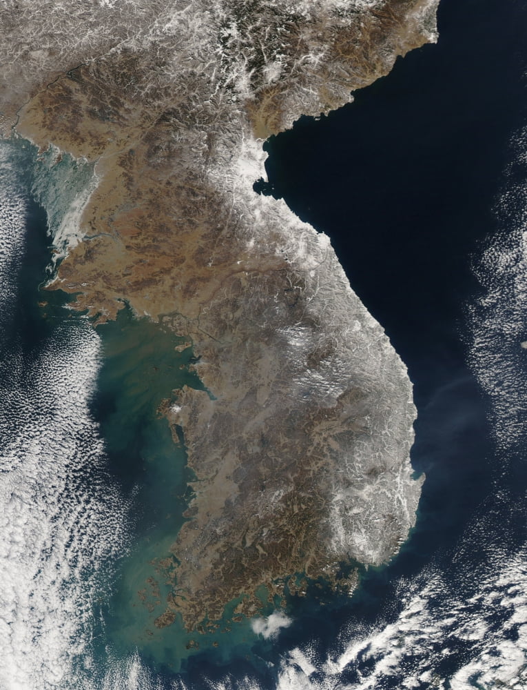 Satellite view of snowfall along South Koreas east coast Canvas Art - Stocktrek Images (25 x 32)