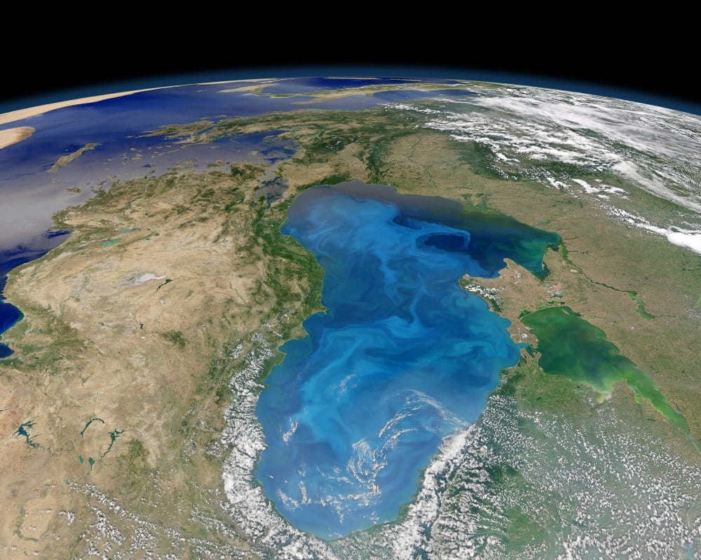 Satellite view of swirling blue phytoplankton bloom in the Black Sea Canvas Art - Stocktrek Images (32 x 26)