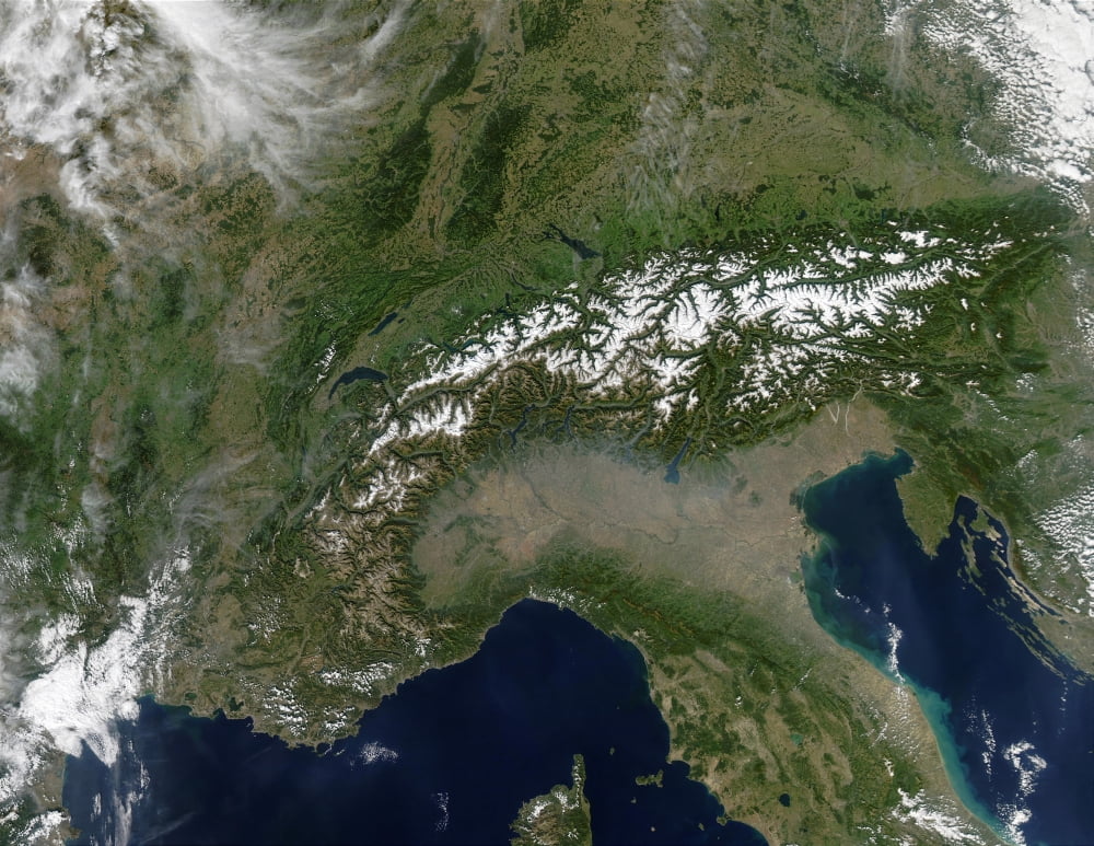 Satellite view of the Alps Canvas Art - Stocktrek Images (31 x 24)