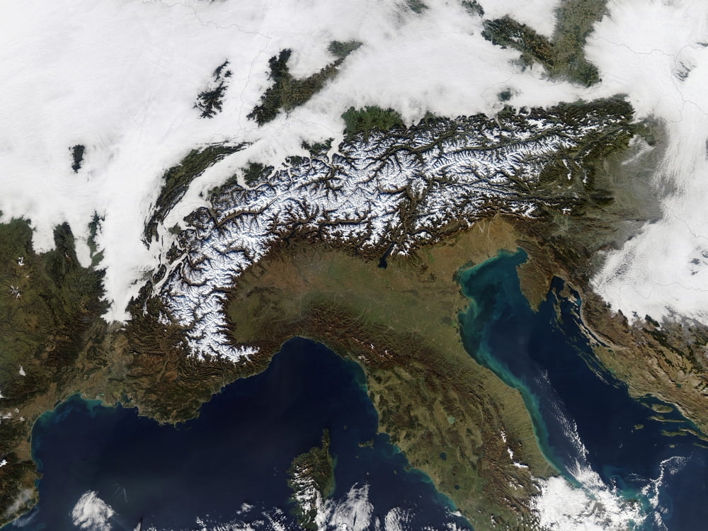 Satellite view of the Alps Canvas Art - Stocktrek Images (32 x 24)