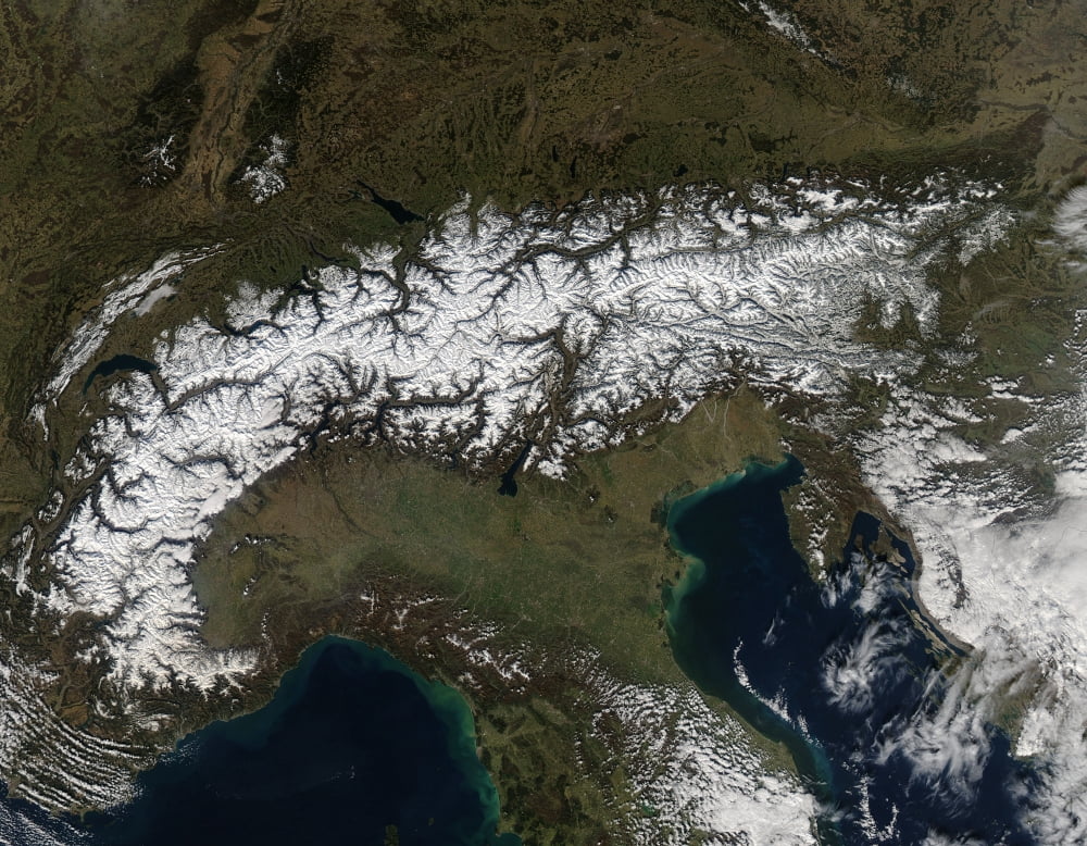 Satellite view of the Alps Canvas Art - Stocktrek Images (32 x 25)
