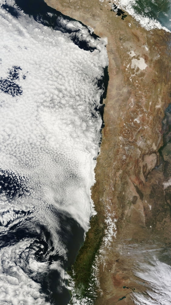 Satellite view of the Andes Mountains in South America Canvas Art - Stocktrek Images (21 x 37)