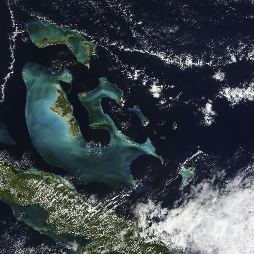 Satellite view of the Bahama Islands in the Atlantic Ocean Canvas Art - Stocktrek Images (28 x 28)