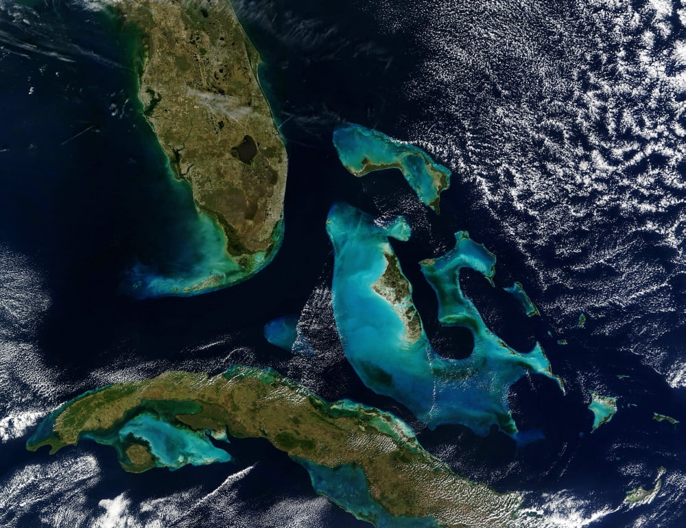 Satellite view of the Bahamas Florida and Cuba Canvas Art - Stocktrek Images (32 x 24)