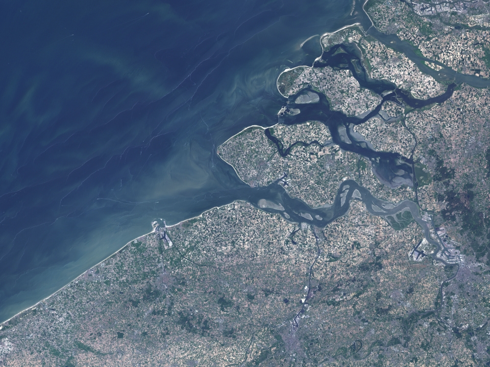 Satellite view of the Belgium coastline Canvas Art - Stocktrek Images (32 x 24)