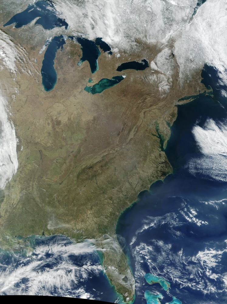 Satellite view of the Eastern United States Canvas Art - Stocktrek Images (24 x 32)