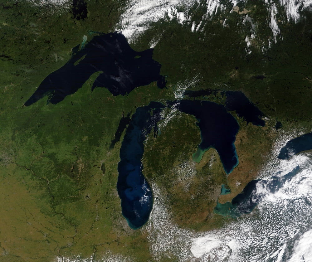 Satellite view of the Great Lakes Canvas Art - Stocktrek Images (30 x 25)