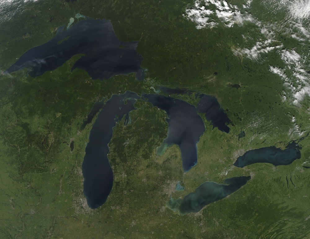 Satellite view of the Great Lakes Canvas Art - Stocktrek Images (32 x 25)