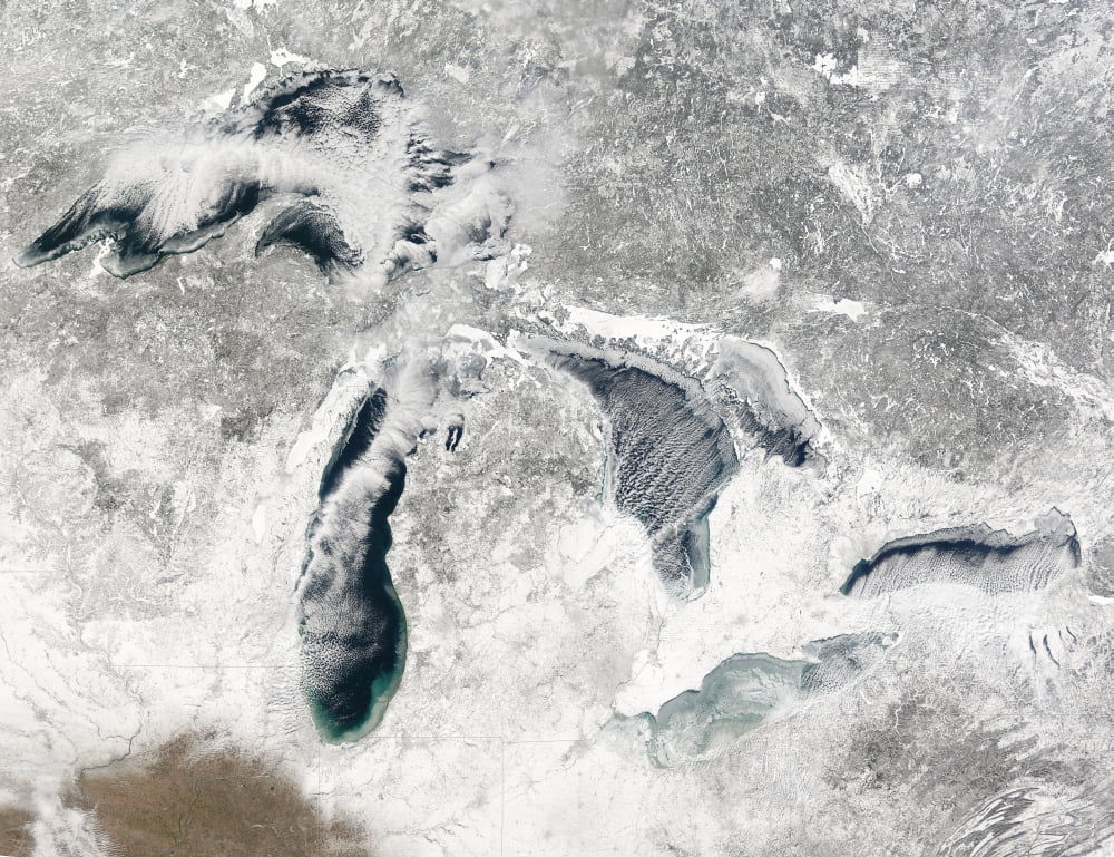 Satellite view of the Great Lakes Canvas Art - Stocktrek Images (33 x 25)
