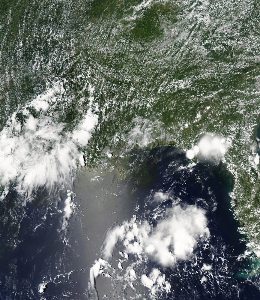 Satellite view of the Gulf of Mexico speckled and streaked with small clouds Canvas Art - Stocktrek Images (26 x 30)