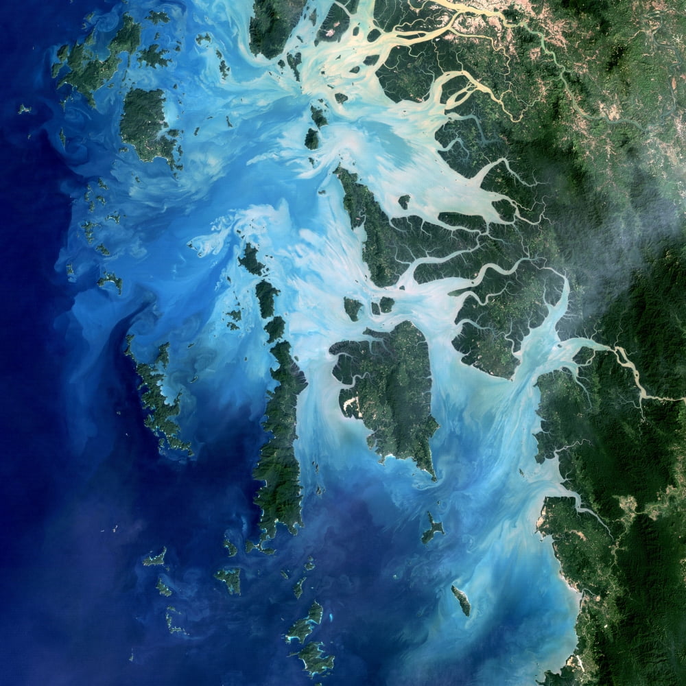 Satellite view of the Mergui Archipelago showing Auckland and Whale Bays Canvas Art - Stocktrek Images (28 x 28)