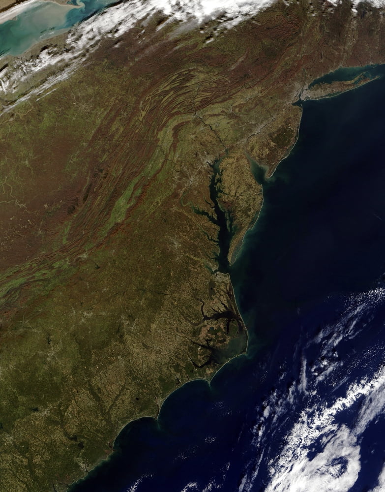 Satellite view of the Mid-Atlantic United States Canvas Art - Stocktrek Images (25 x 31)