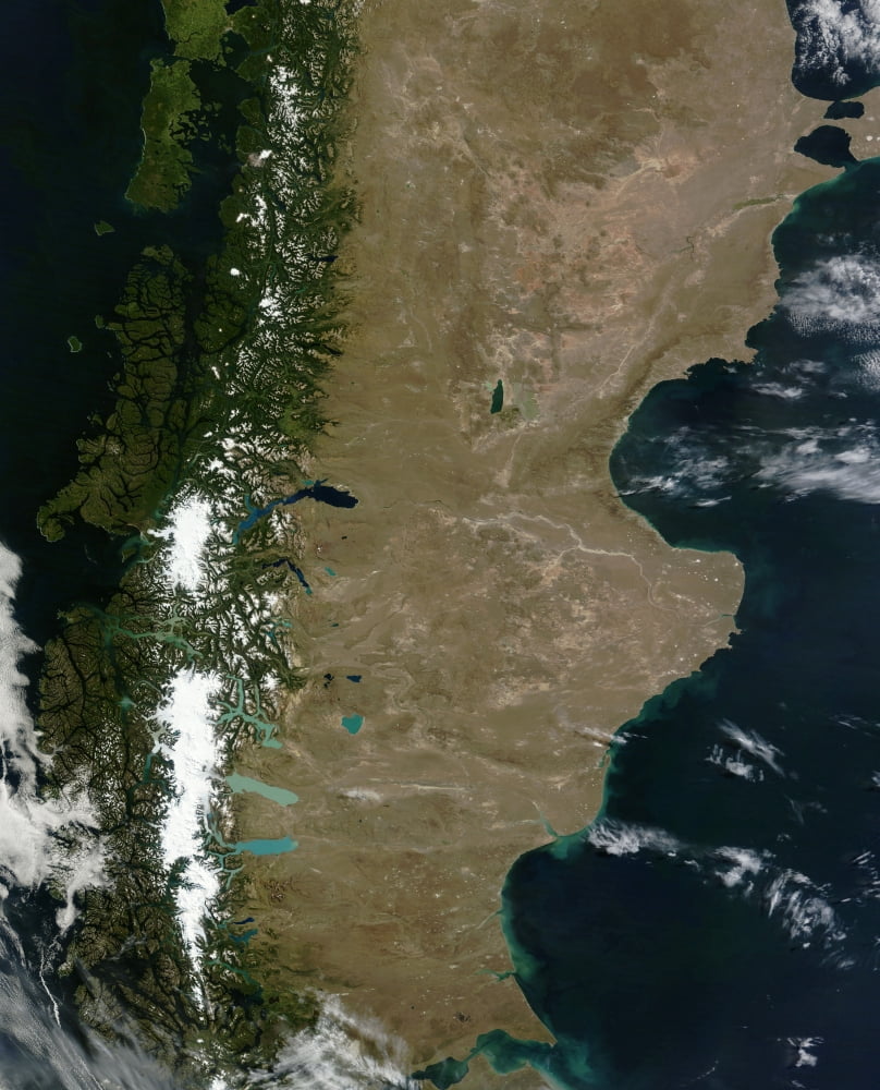 Satellite view of the Patagonia region in South America Canvas Art - Stocktrek Images (26 x 32)