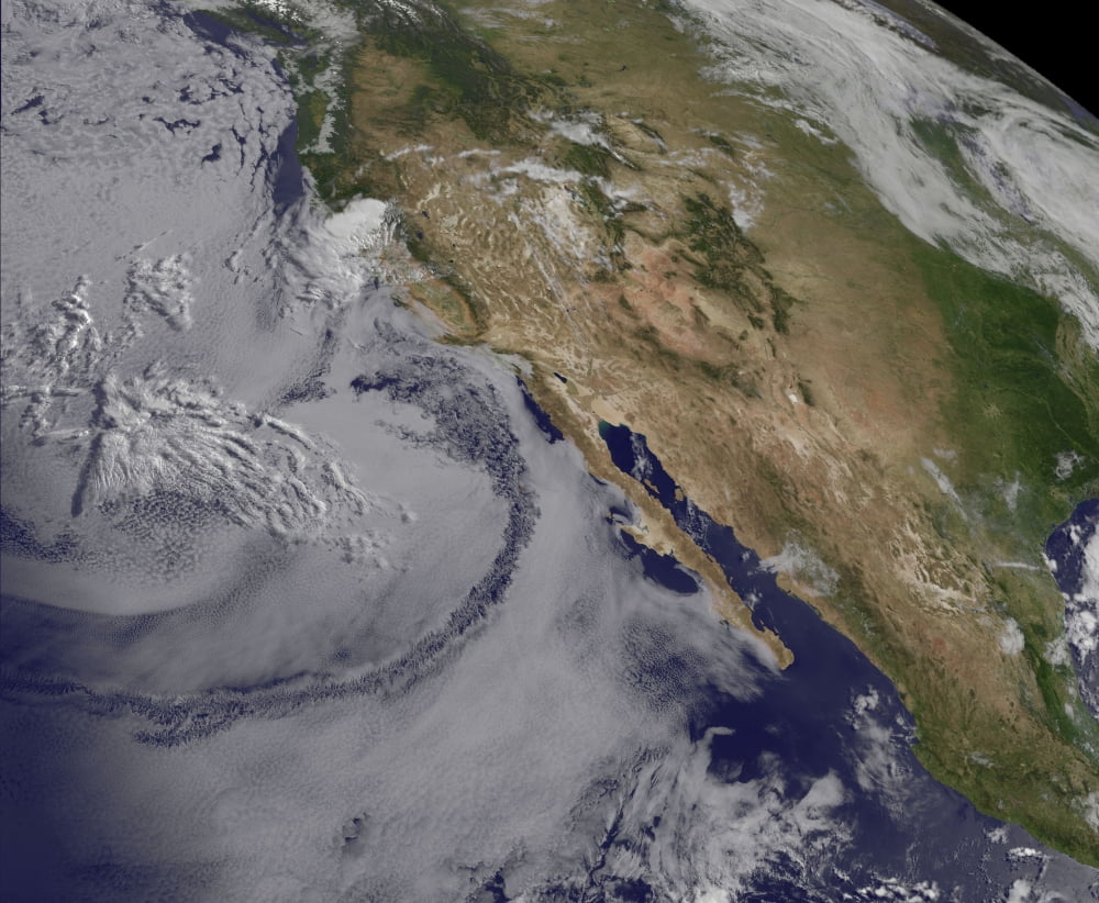 Satellite view of the Southern California June Gloom Canvas Art - Stocktrek Images (32 x 26)