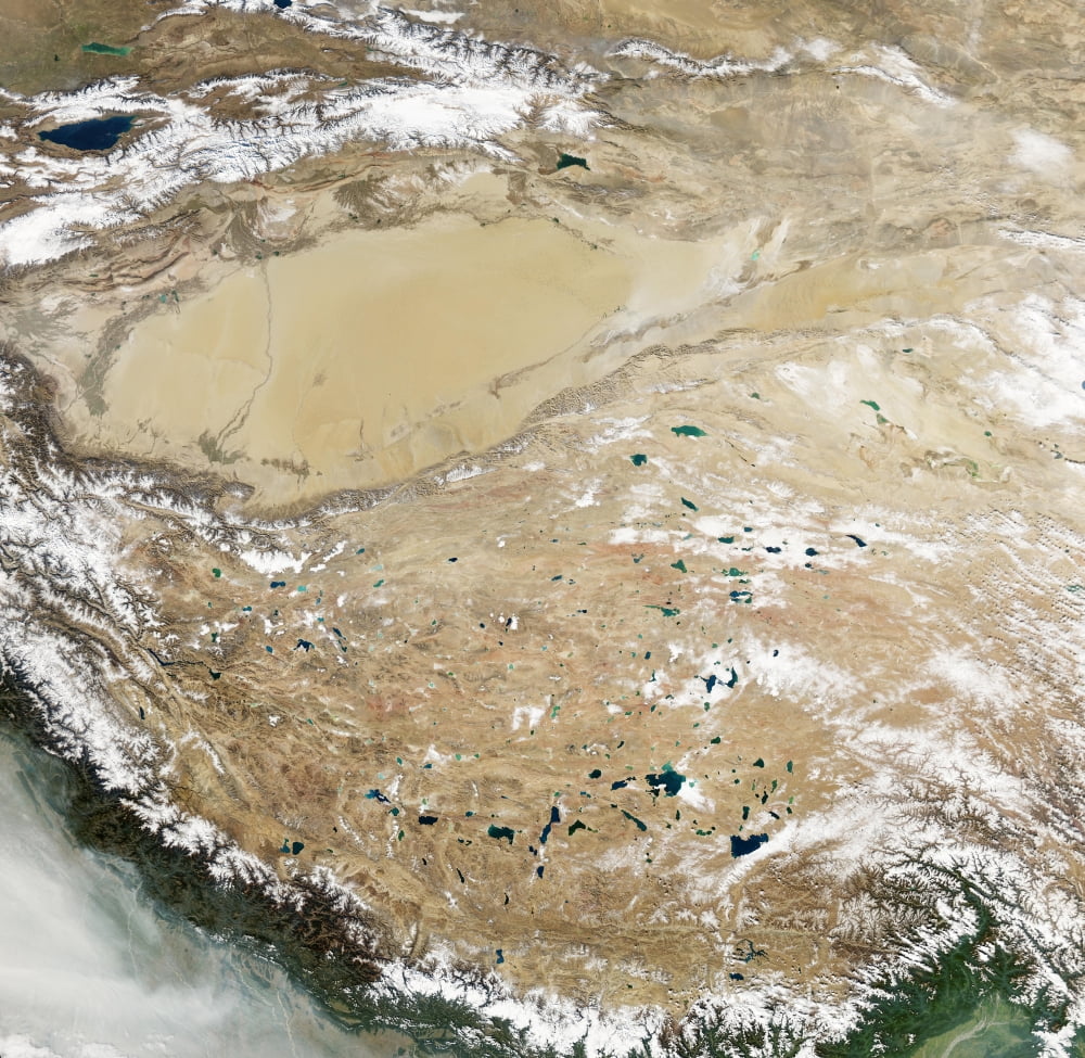 Satellite view of the Tibetan Plateau Canvas Art - Stocktrek Images (29 x 28)