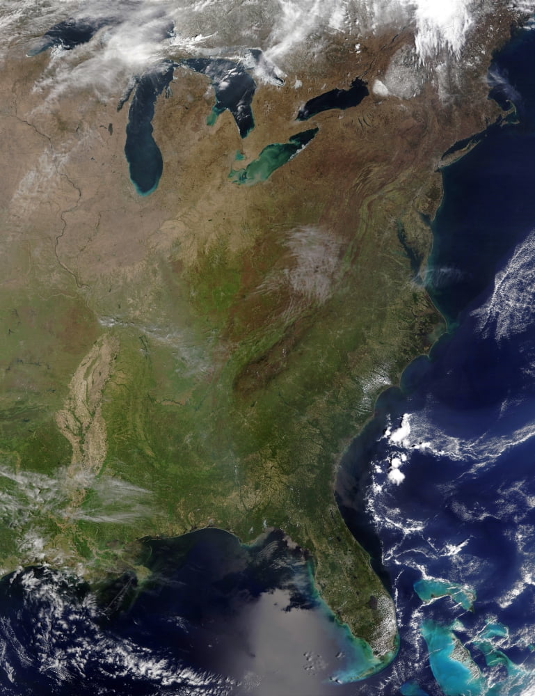 Satellite view of the United States East Coast Canvas Art - Stocktrek Images (24 x 32)