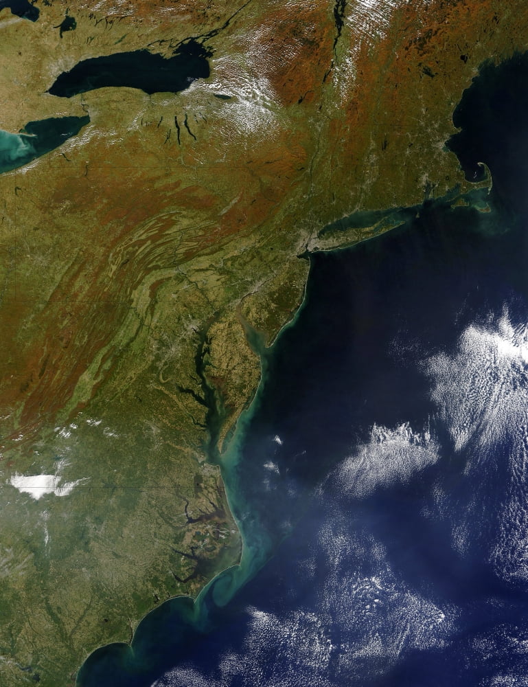 Satellite view of the United States East Coast Canvas Art - Stocktrek Images (24 x 32)