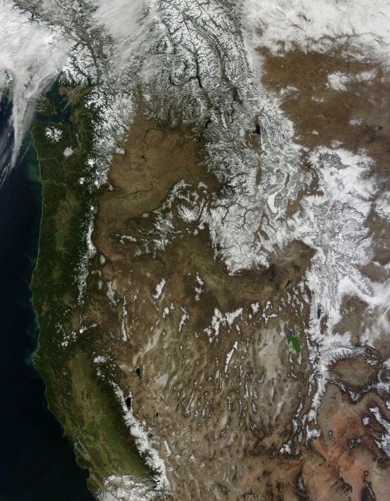 Satellite view of the Western United States Canvas Art - Stocktrek Images (25 x 32)