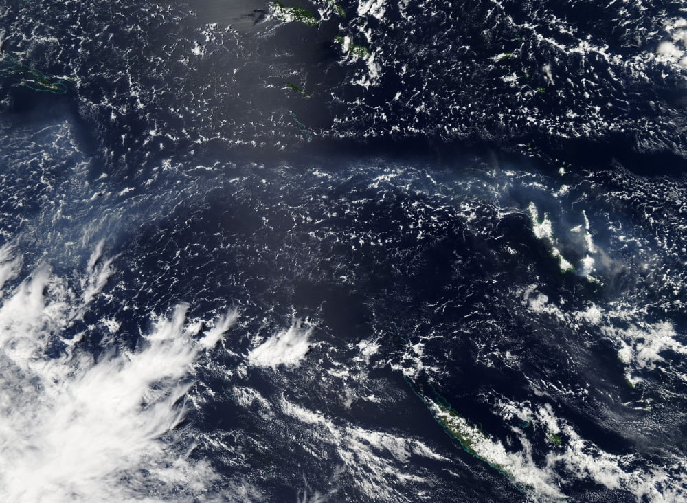 Satellite view of vog and ash from the Ambrym Volcano Canvas Art - Stocktrek Images (33 x 25)