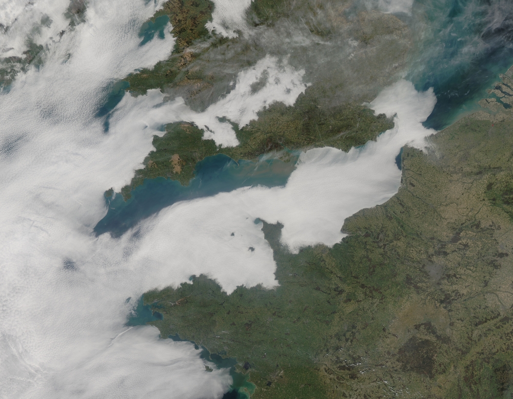 Satellite view showing low clouds over the English Channel Canvas Art - Stocktrek Images (32 x 25)