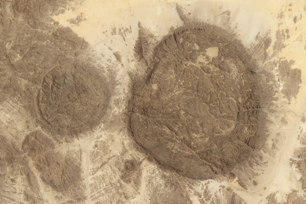 Satellite view showing round domes of the Air Mountains in the Sahara Desert Canvas Art - Stocktrek Images (35 x 23)