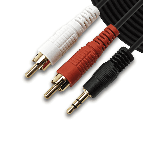 SatelliteSale Auxiliary 3.5mm Audio Jack to 2 RCA Composite Aux Cable Universal Wire PVC Black Cord 15 feet