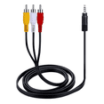 thumbnail image 1 of SatelliteSale Auxiliary 3.5mm Audio/Video Jack to 3 RCA Composite Aux Cable Universal Wire PVC Black Cord 6 feet, 1 of 6
