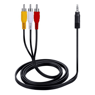 SatelliteSale Auxiliary 3.5mm Audio/Video Jack to 3 RCA Composite Aux Cable Universal Wire PVC Black Cord 6 feet