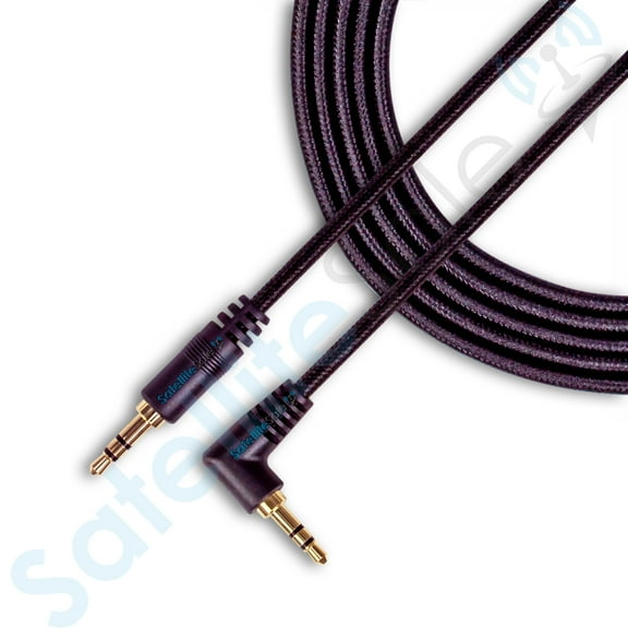 SatelliteSale Auxiliary 3.5mm Right Angle Audio Jack Male to Male Aux Cable Universal Wire Black Nylon Cord 3 feet