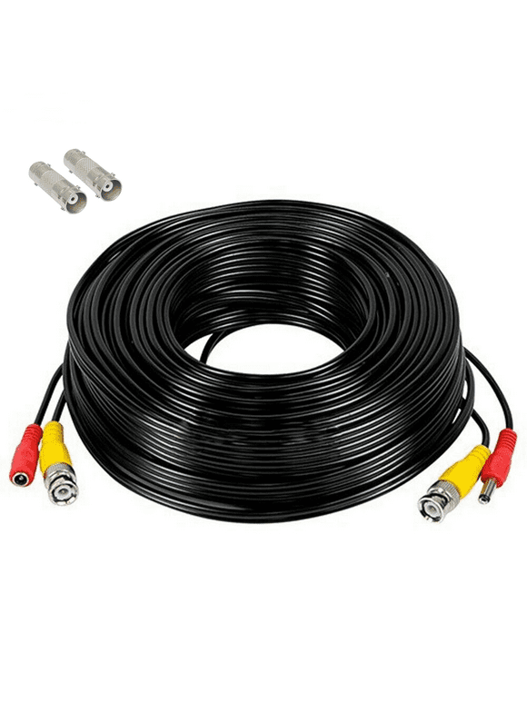 SatelliteSale CCTV Security Camera BNC Cable Siamese Pre-Made 2-in-1 Video and Power Universal Wire PVC Black Cord 50 feet
