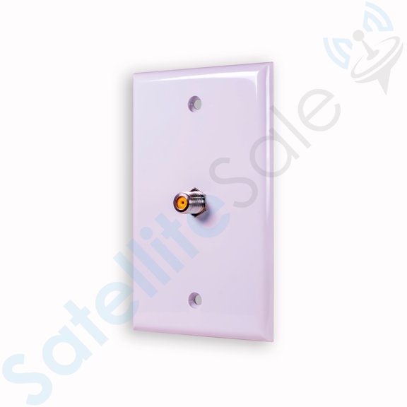 SatelliteSale Coaxial Single F-Type RG-6 Universal Wall Plate White with Screws and a Wall Bracket Included