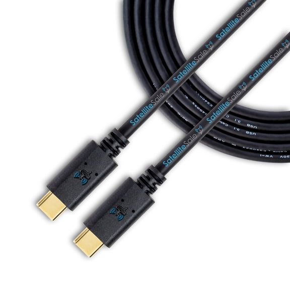 SatelliteSale Universal USB Type C Male to Male Universal Wire Cable Data and Power Black Cord 6 feet