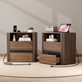 thumbnail image 1 of Satifur 2-Drawer Fluted Nightstand, Wood Bedside Table with Charging Station, End Table for Living Room Bedroom,Walnut,Set of 2, 1 of 9