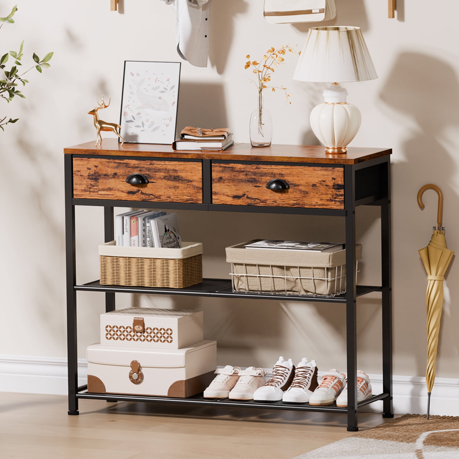 Satifur 30 inch Extra Long Entryway Table with Upgraded Fabric Drawers ...