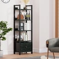 thumbnail image 1 of Satifur 4 Tier Rustic Brown Storage Bookshelf, Tall Indoor Organizer with 1 Removable Drawer, Adjustable Foot Pads for Balcony, 1 of 7
