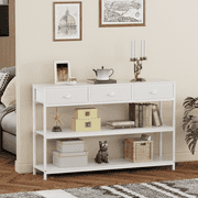 Satifur 47" Entryway Table with 3 Fabric Drawers, Console Table Metal Frame Sofa Table with 2 Shelves for Living Room and Hallway, White