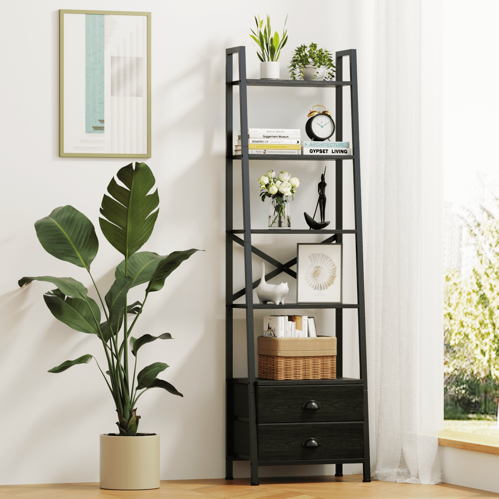 Removable Window Bookcase Satifur 5-Tier 64