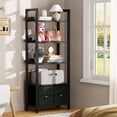 thumbnail image 1 of Satifur 5 Tier Black Bookshelf with 2 Removable Drawers, Freestanding Storage Shelf, Adjustable Feet & Anti-Tip Design, Waterproof Shelves for Living Room, Home Office, 1 of 9